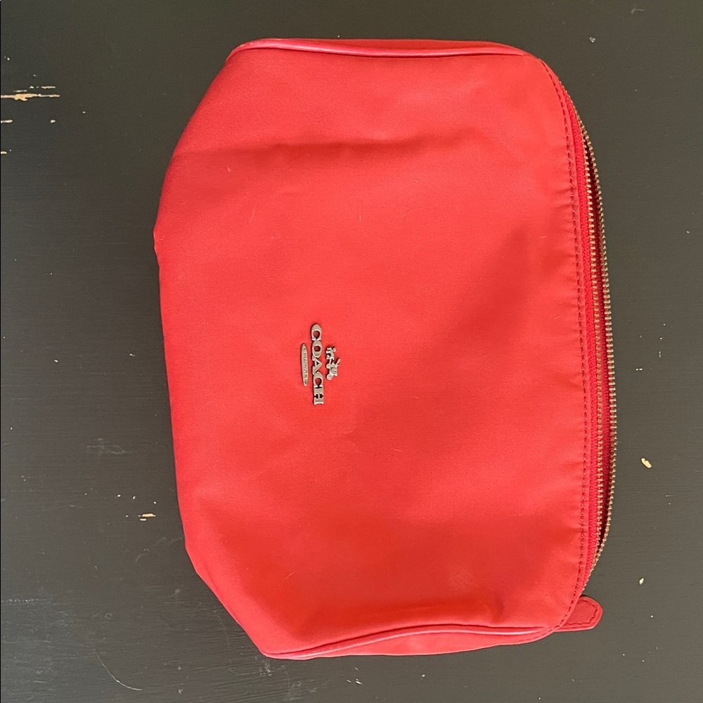 Coach Red Zip Cosmetic Case with Metal Logo